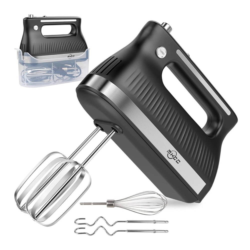 New - Hand Mixer with 5 Speeds and 5 Attachments with Clear Storage Case (Black)